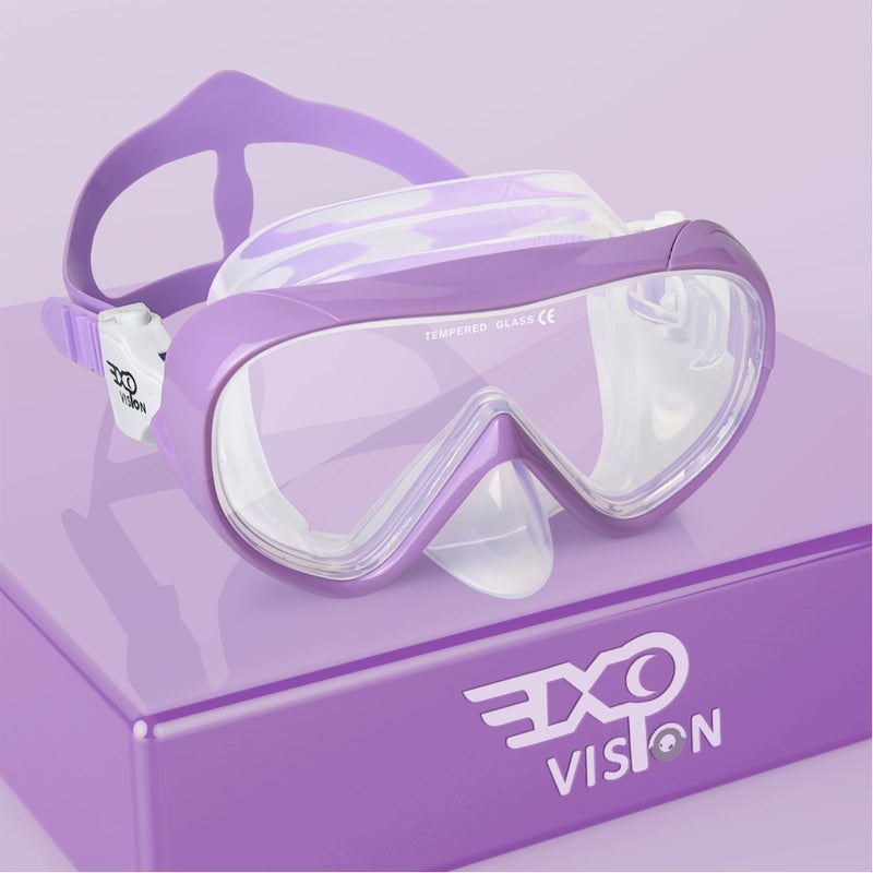 EXP VISION قناع سباحة للغطس للأطفال، قناع غوص مضاد للضباب، نظارات سباحة مع غطاء للأنف للغطس والغوص والسباحة (أرجواني) - Image 1